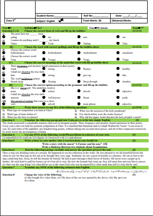 9th English Chapter Wise Test Papers (ALP)